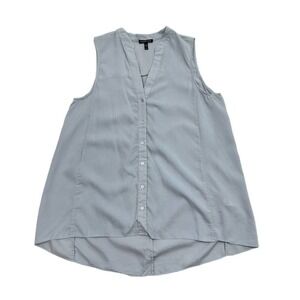 EILEEN FISHER Tunic Top Medium 100% Tencel Blue Button Up Blouse